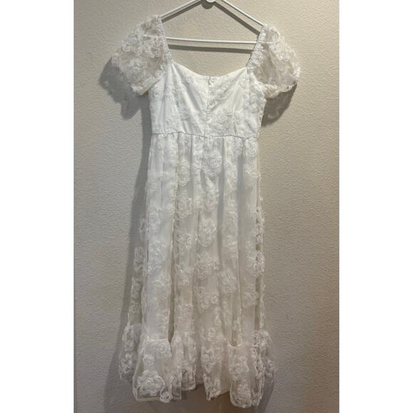 Lulus Notable Elegance White Mesh Floral Applique Bustier Midi Dress Size M - Picture 4 of 7